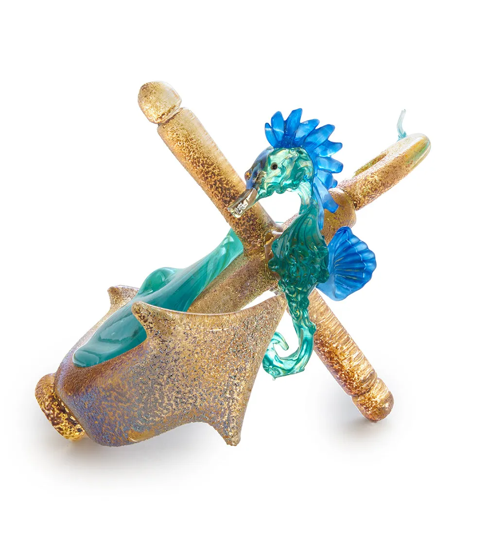 Glass Sculpture "Anchor with Seahorse" by Ben Silver