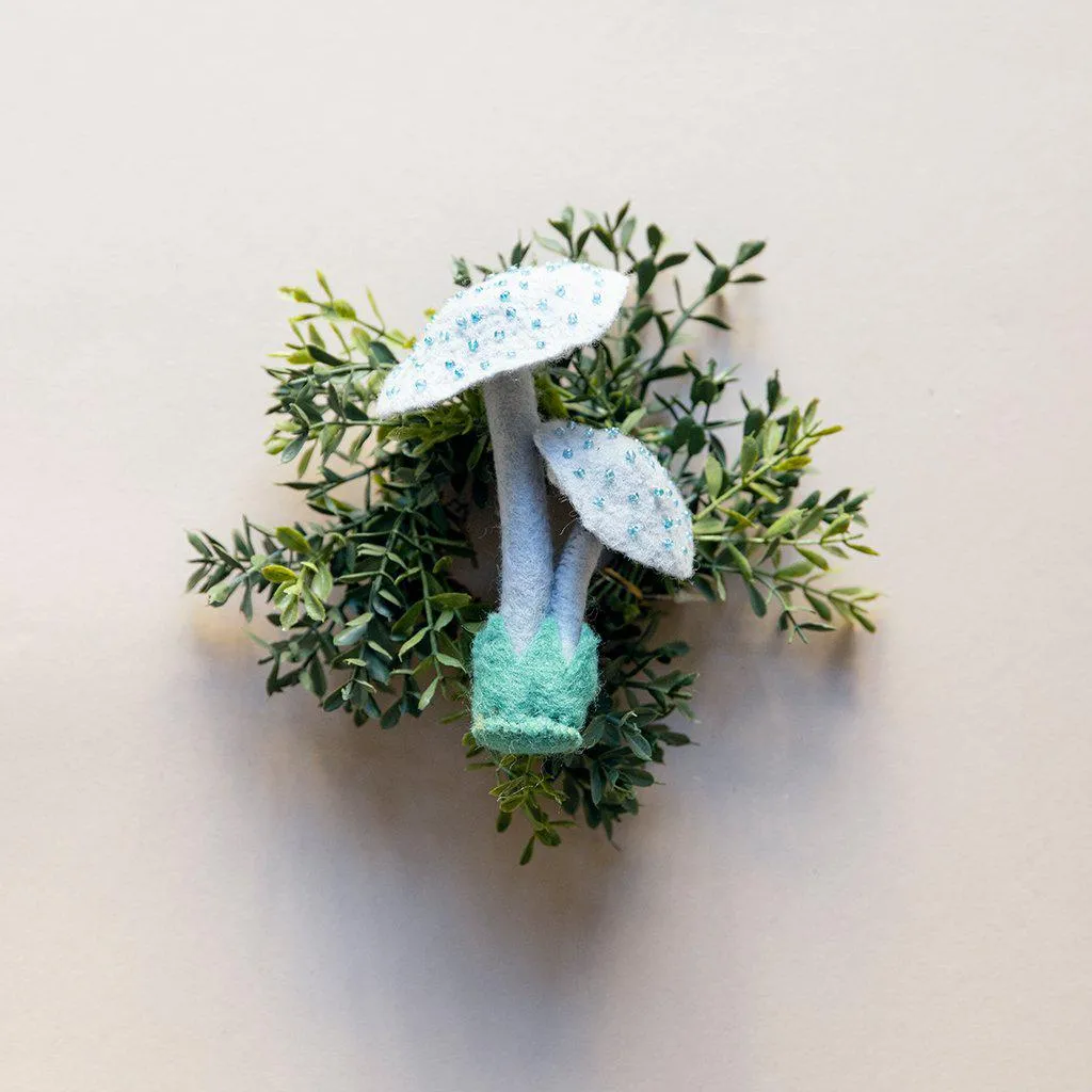 Gray Blue Twin Ruffle Mushroom Ornament