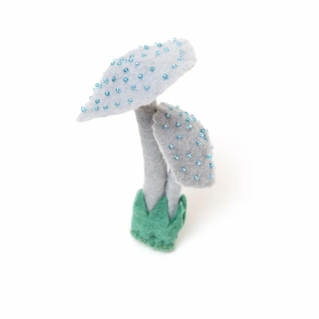 Gray Blue Twin Ruffle Mushroom Ornament