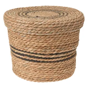 H&S Collection 35cm Cattail Leaf Round Basket with Lid