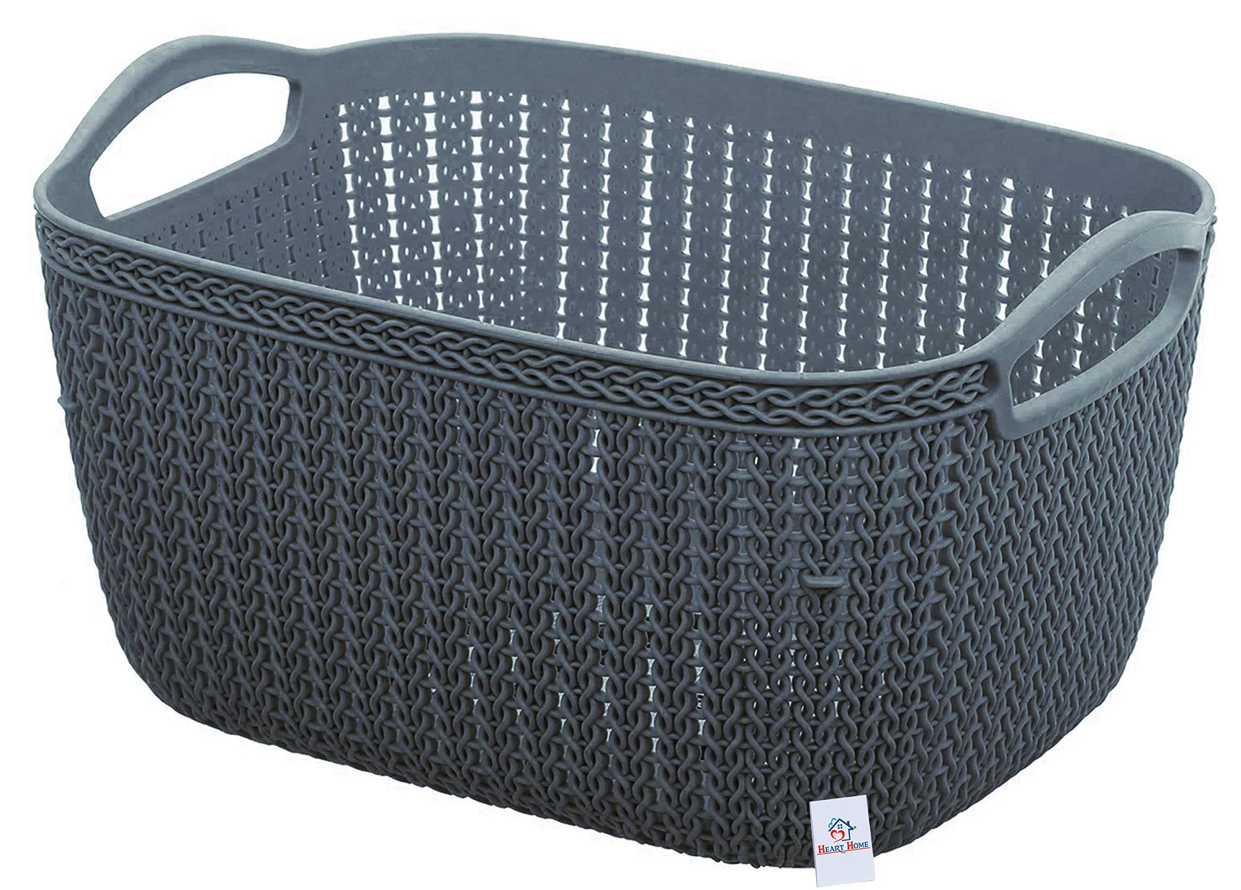 Heart Home Q-5, 6 Unbreakable Plastic 2 Pieces Multipurpose Large & Medium Size Flexible Storage Baskets/Fruit Vegetable Bathroom Stationary Home Basket with Handles (Grey)-HEART10574