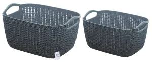 Heart Home Q-5, 6 Unbreakable Plastic 2 Pieces Multipurpose Large & Medium Size Flexible Storage Baskets/Fruit Vegetable Bathroom Stationary Home Basket with Handles (Grey)-HEART10574