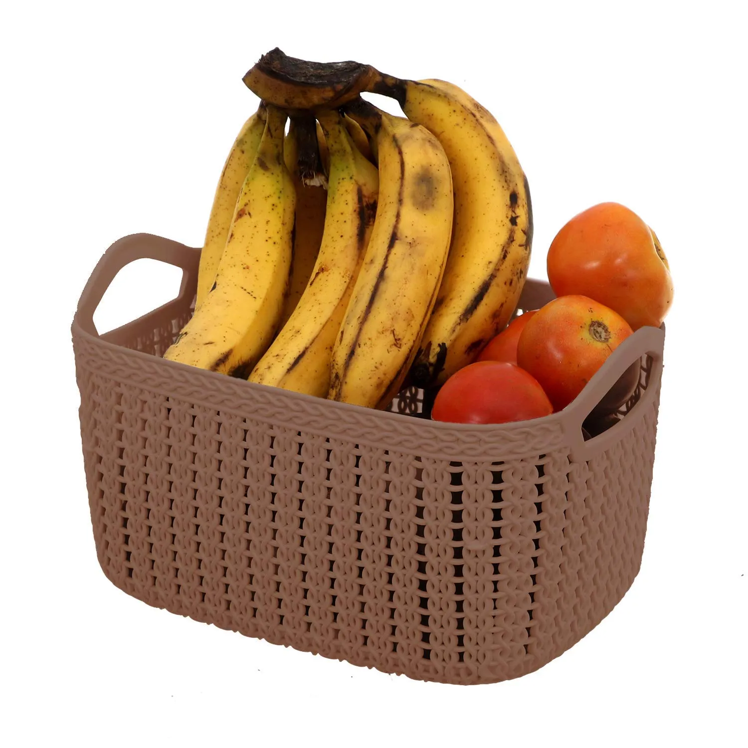 Heart Home Unbreakable Plastic 2 Pieces Multipurpose Large and Medium Size Flexible Storage Baskets/Fruit Vegetable Bathroom Stationary Home Basket with Handles (Brown & Grey) - CTHH18558