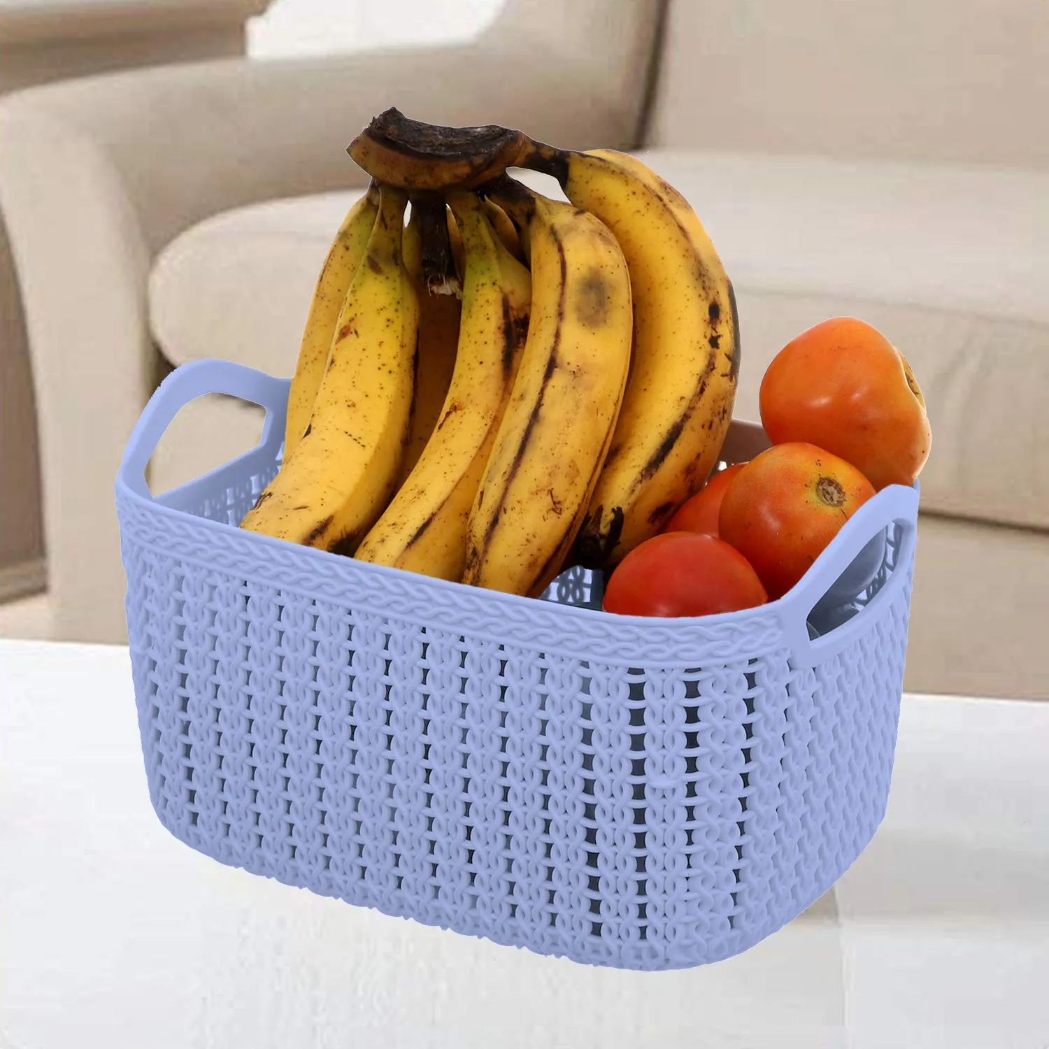 Heart Home Unbreakable Plastic 2 Pieces Multipurpose Large and Medium Size Flexible Storage Baskets/Fruit Vegetable Bathroom Stationary Home Basket with Handles (Brown & Grey) - CTHH18558