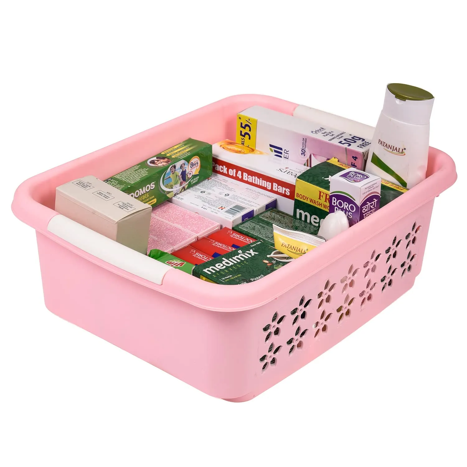 Kuber Industries Multipurpose Rectangle Shape Plastic Storage Basket for Kitchen, Fruit Basket, Office Table, Storage Organizer Large (Pink)