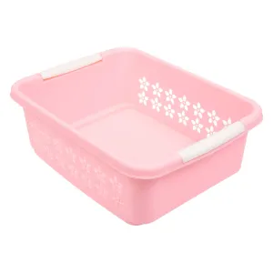 Kuber Industries Multipurpose Rectangle Shape Plastic Storage Basket for Kitchen, Fruit Basket, Office Table, Storage Organizer Large (Pink)