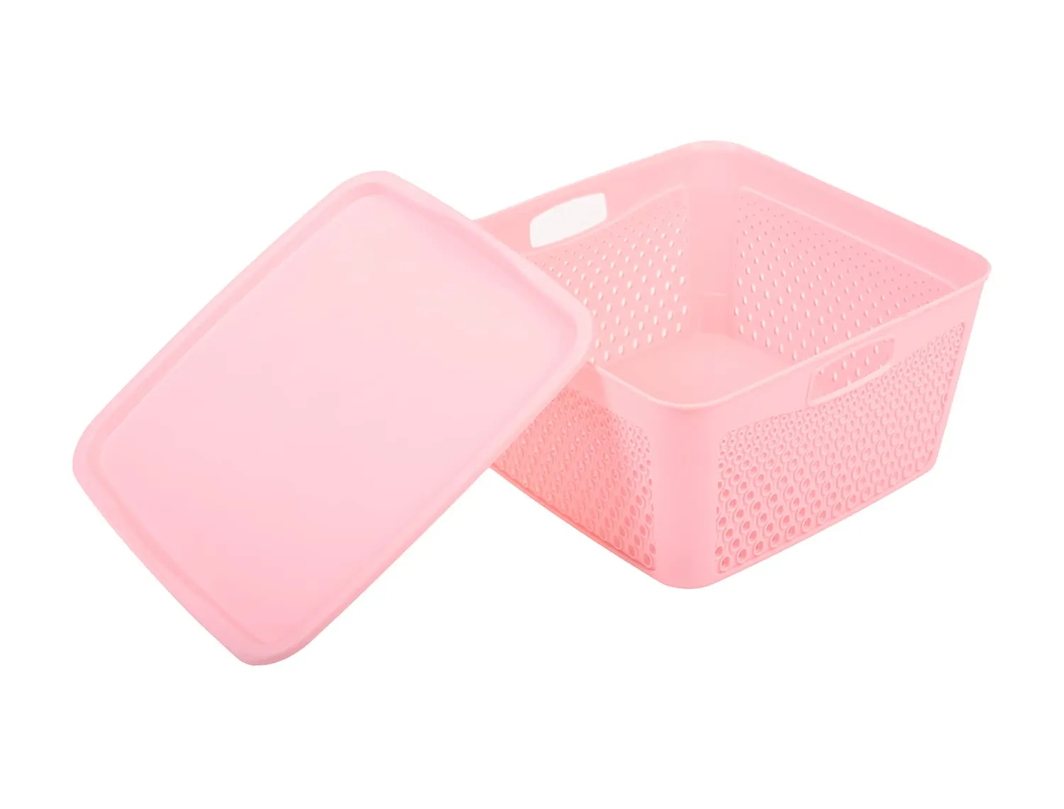 Kuber Industries Netted Design Unbreakable Multipurpose Square Shape Plastic Storage Baskets with lid Small Pack of 2 (Pink)