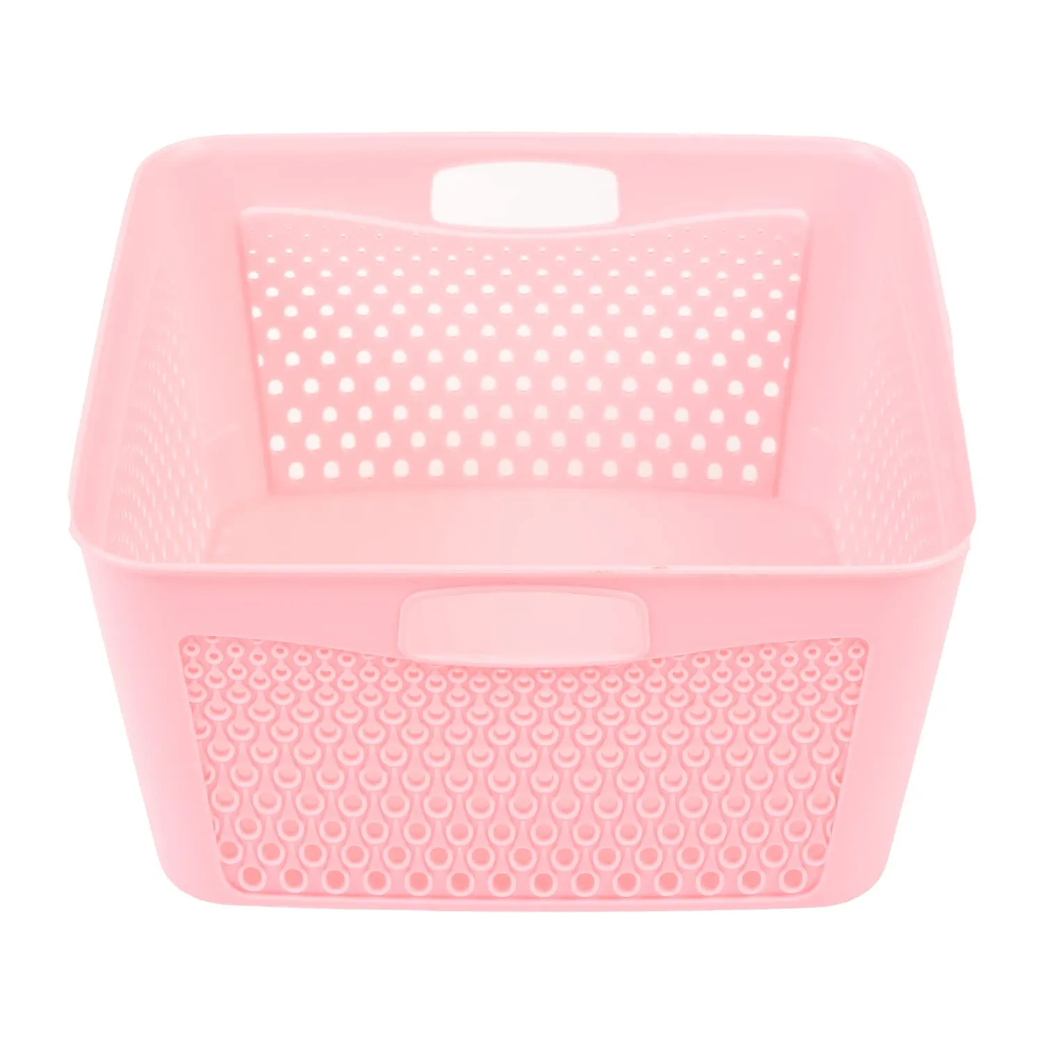 Kuber Industries Netted Design Unbreakable Multipurpose Square Shape Plastic Storage Baskets with lid Small Pack of 2 (Pink)