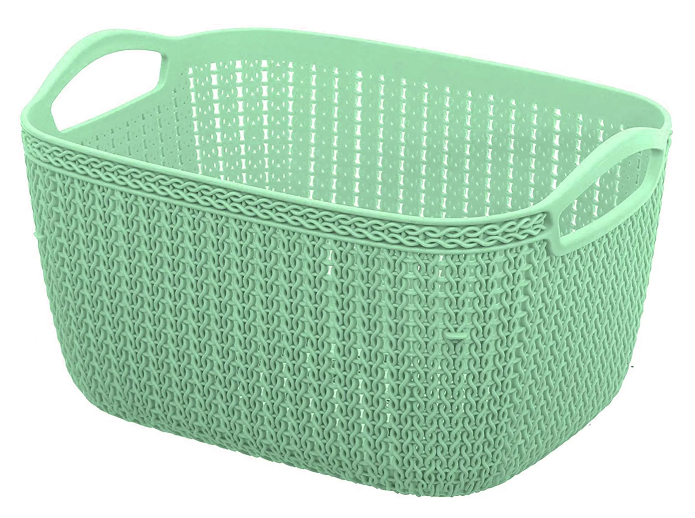 Kuber Industries Q-5,6 Unbreakable Plastic 2 Pieces Multipurpose Large & Medium Size Flexible Storage Baskets/Fruit Vegetable Bathroom Stationary Home Basket with Handles (Light Green)