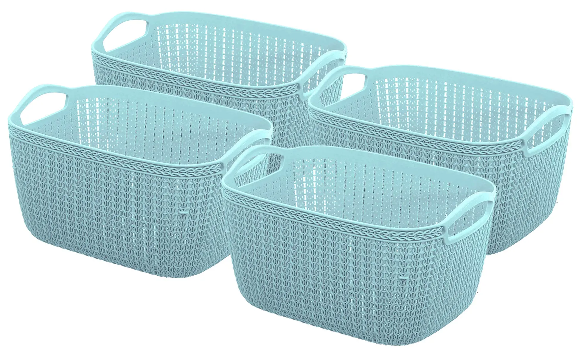 Kuber Industries Q-6 Unbreakable Plastic 4 Pieces Multipurpose Large Size Flexible Storage Baskets/Fruit Vegetable Bathroom Stationary Home Basket with Handles (Light Blue)