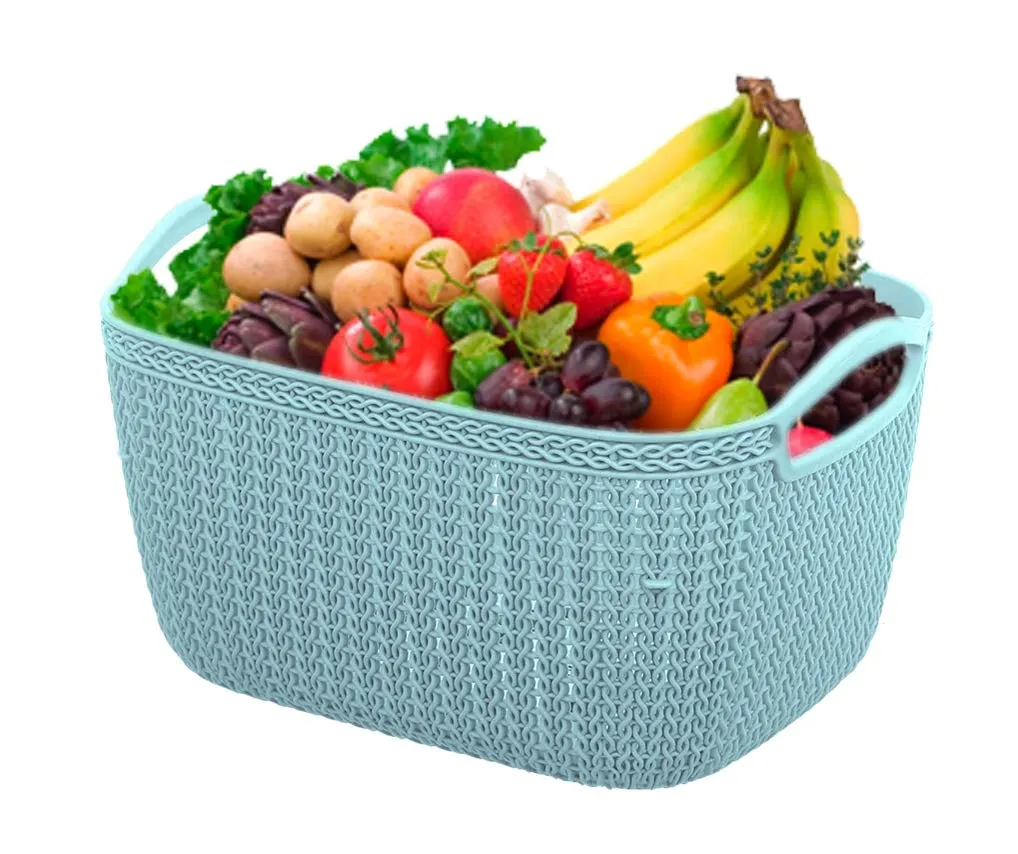 Kuber Industries Q-6 Unbreakable Plastic 4 Pieces Multipurpose Large Size Flexible Storage Baskets/Fruit Vegetable Bathroom Stationary Home Basket with Handles (Light Blue)