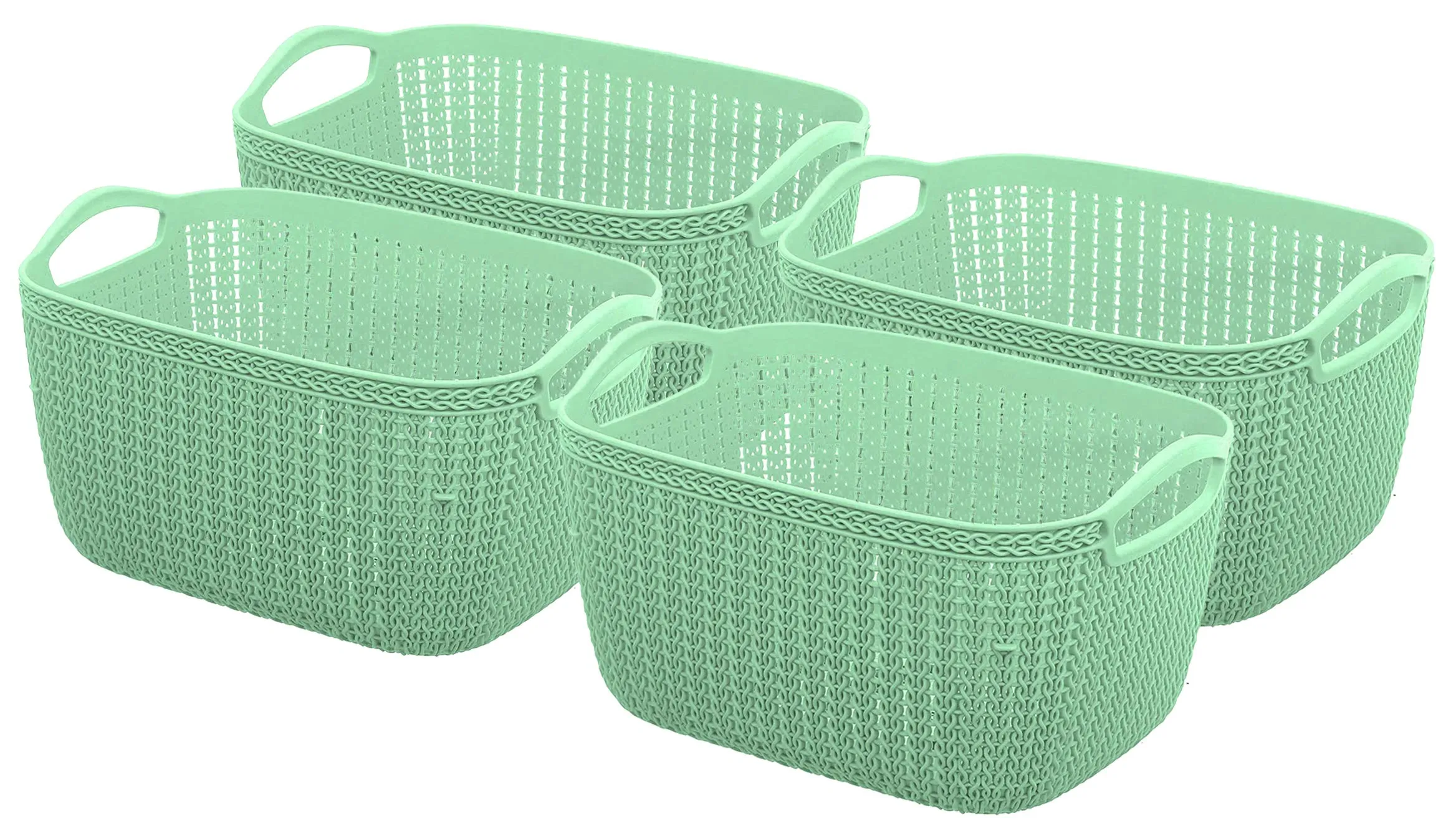 Kuber Industries Q-6 Unbreakable Plastic 4 Pieces Multipurpose Large Size Flexible Storage Baskets/Fruit Vegetable Bathroom Stationary Home Basket with Handles (Light Green)