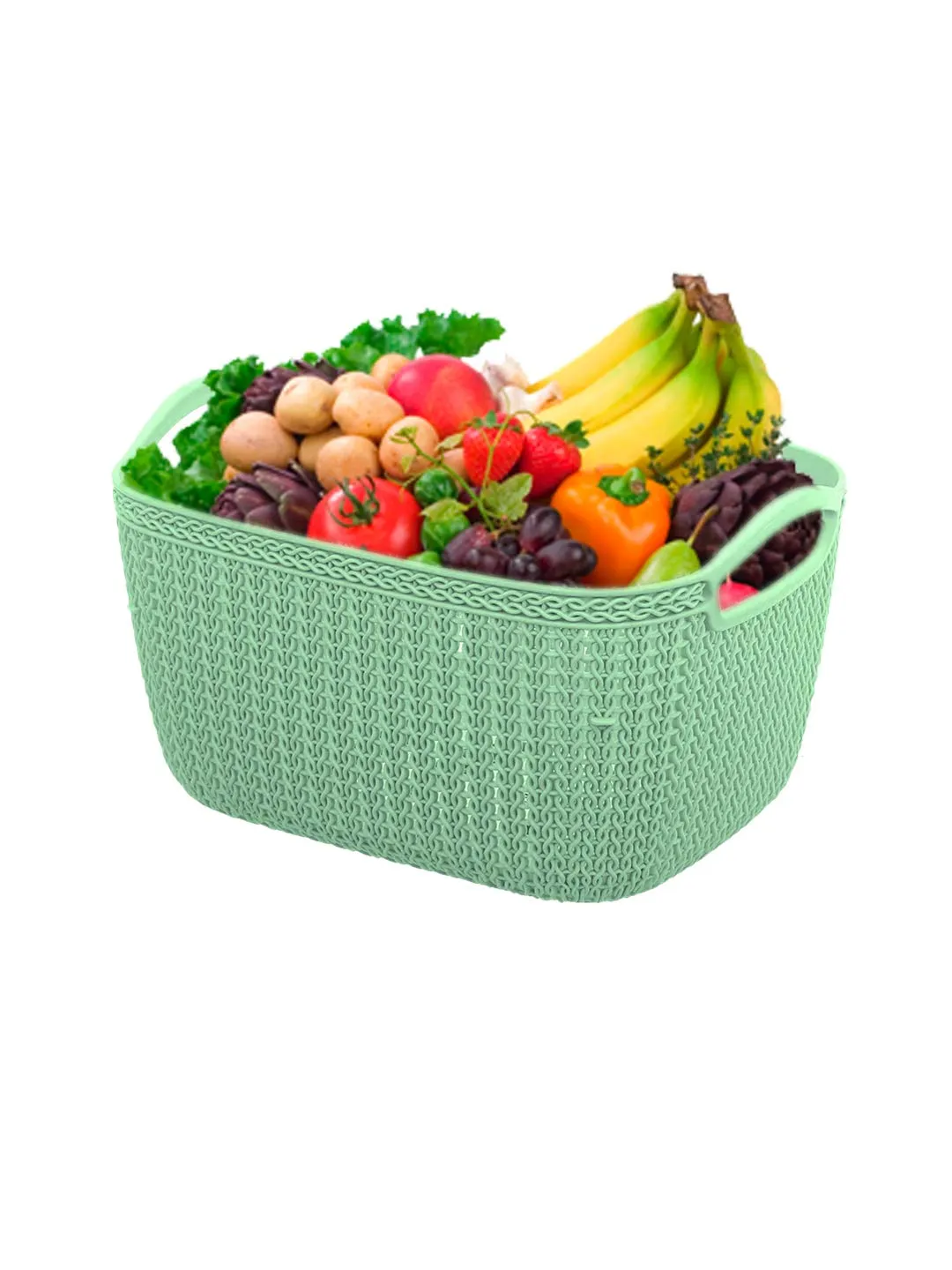 Kuber Industries Q-6 Unbreakable Plastic 4 Pieces Multipurpose Large Size Flexible Storage Baskets/Fruit Vegetable Bathroom Stationary Home Basket with Handles (Light Green)