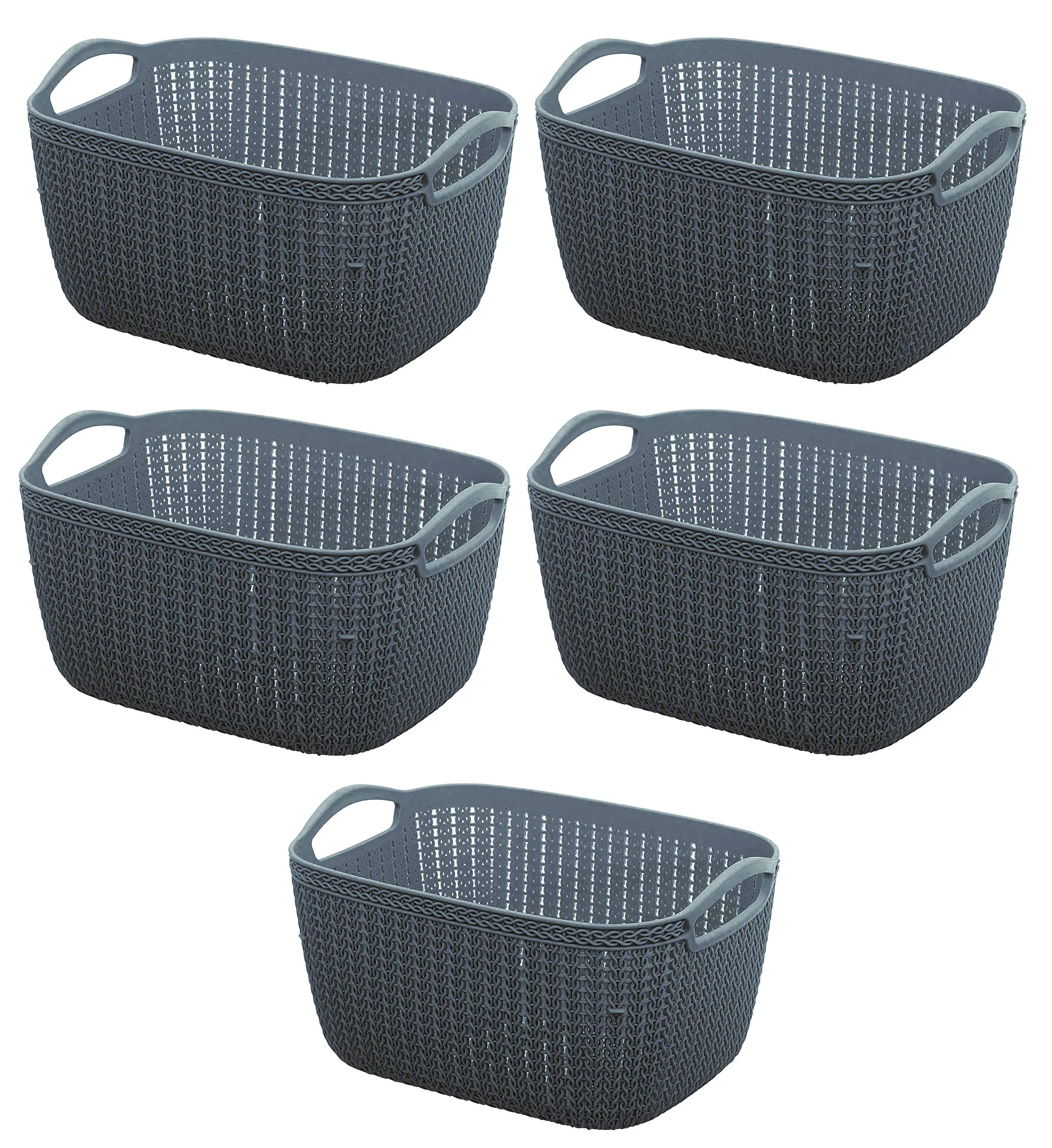 Kuber Industries Q-6 Unbreakable Plastic 5 Pieces Multipurpose Large Size Flexible Storage Baskets/Fruit Vegetable Bathroom Stationary Home Basket with Handles (Grey), Pack of 5, KUBMART010549