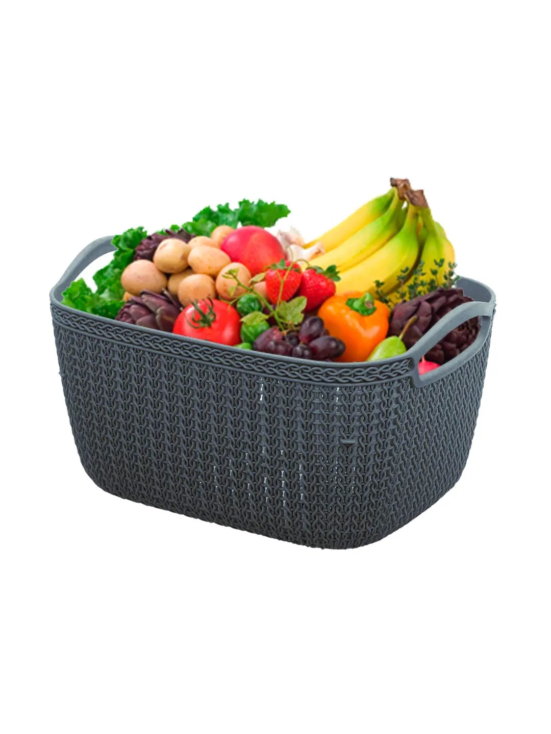 Kuber Industries Q-6 Unbreakable Plastic 5 Pieces Multipurpose Large Size Flexible Storage Baskets/Fruit Vegetable Bathroom Stationary Home Basket with Handles (Grey), Pack of 5, KUBMART010549