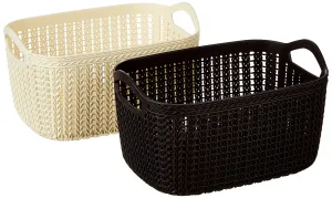 Kuber Industries Unbreakable Multipurpose Storage Basket With Handles|Medium Size & Flexible Plastic |Fruit/Vegetable/Bathroom/Stationary/Home Basket, Pack of 2(Brown & Cream) -CTKTC39079