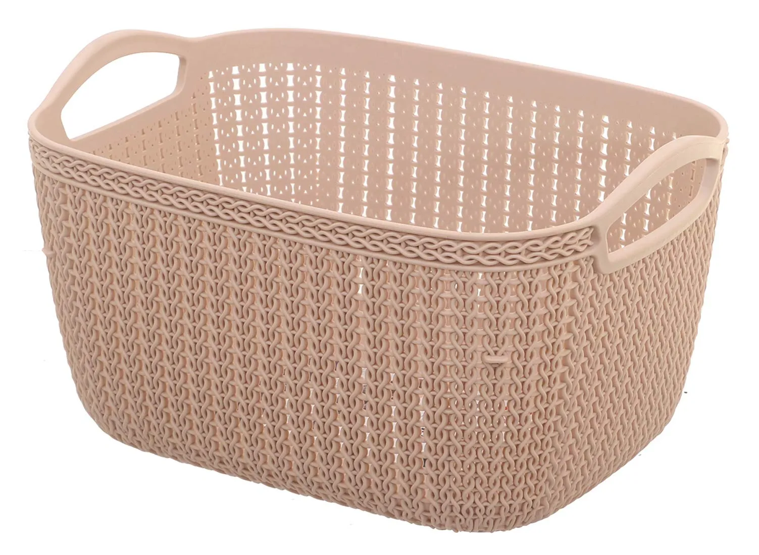 Kuber Industries Unbreakable Plastic 2 Pieces Multipurpose Medium Size Flexible Storage Baskets/Fruit Vegetable Bathroom Stationary Home Basket with Handles (Peach & Brown) (CTKTC039073)