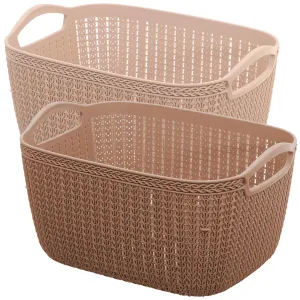 Kuber Industries Unbreakable Plastic 2 Pieces Multipurpose Medium Size Flexible Storage Baskets/Fruit Vegetable Bathroom Stationary Home Basket with Handles (Peach & Brown) (CTKTC039073)