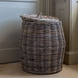 Large Rattan Lidded Laundry Basket