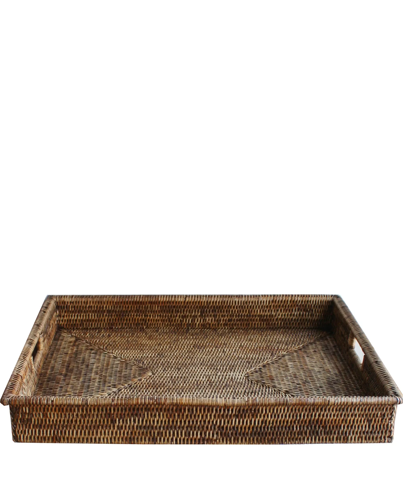 Large Woven Rectangular Serving Tray, Antique Brown