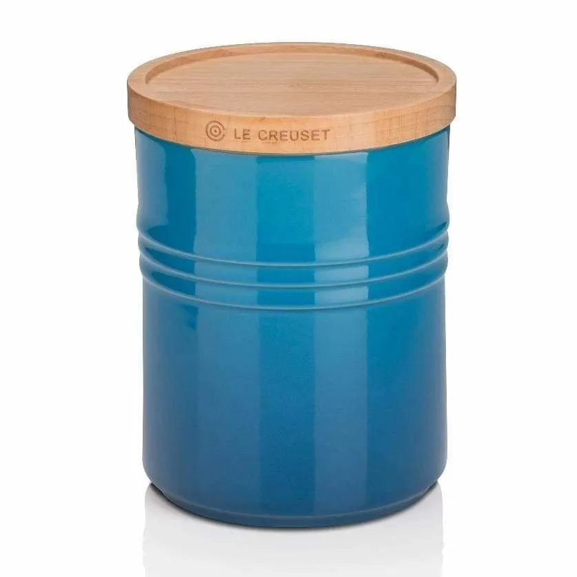 Le Creuset Stoneware Medium Storage Jar with Wooden Lid Marseille Blue