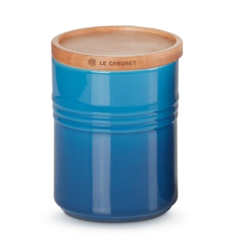 Le Creuset Stoneware Medium Storage Jar with Wooden Lid Marseille Blue