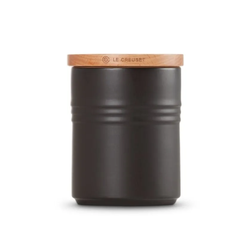 Le Creuset Stoneware Medium Storage Jar with Wooden Lid Satin Black