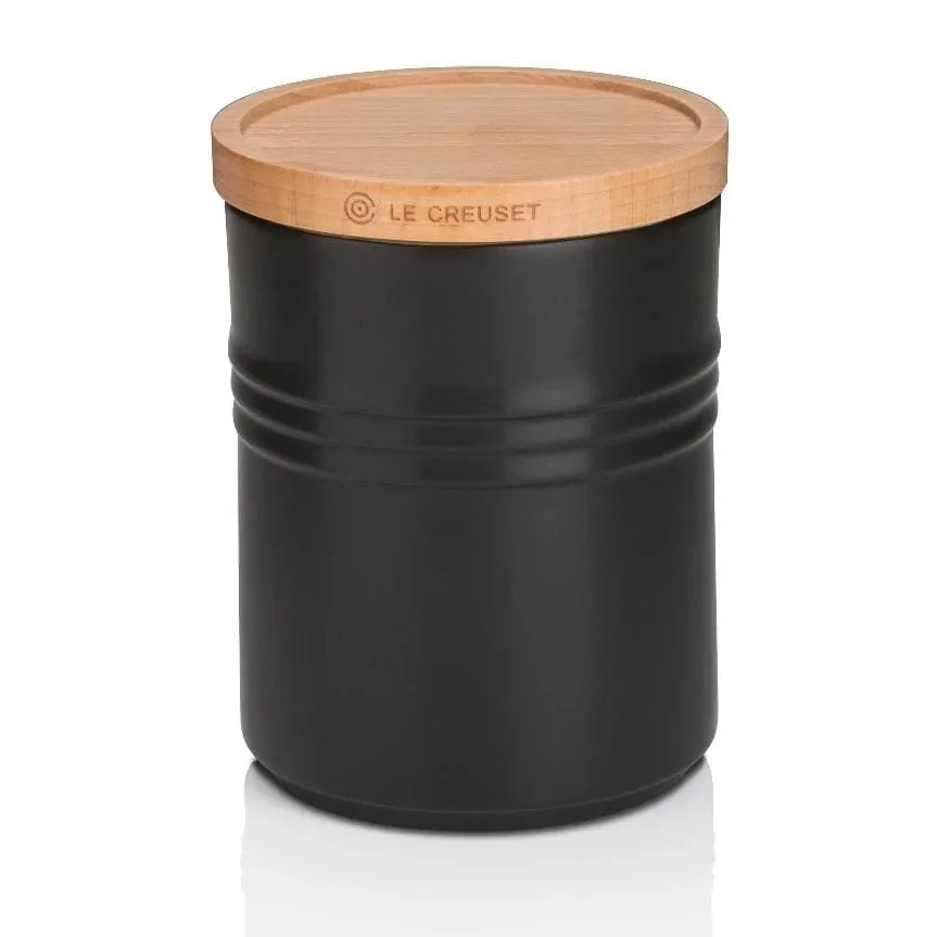 Le Creuset Stoneware Medium Storage Jar with Wooden Lid Satin Black