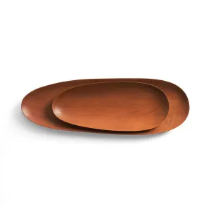 Mahogany Thin Oval Trays - Set Of 2