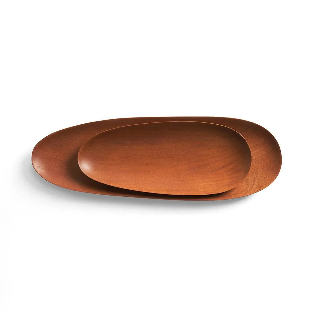 Mahogany Thin Oval Trays - Set Of 2