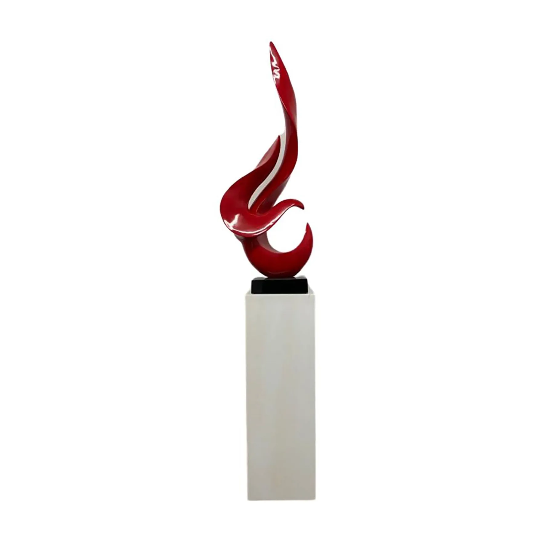 Metallic Red Flame Floor Sculpture With White Stand, 65" Tall