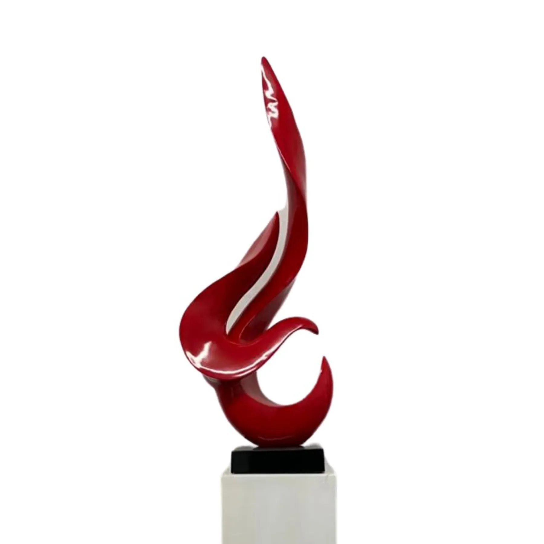 Metallic Red Flame Floor Sculpture With White Stand, 65" Tall