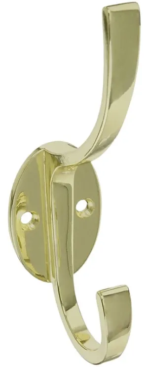 National Hardware V8009 N806-822 Coat and Hat Hook, 2-Hook, Zinc, Polished Brass, 1/PK :CD  1: QUANTITY: 5