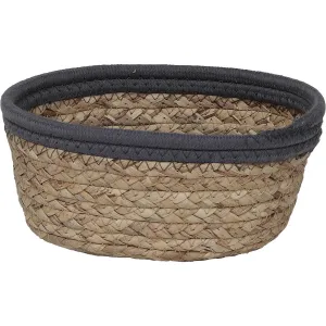 Natural/Grey Oval Seagrass Cotton Basket