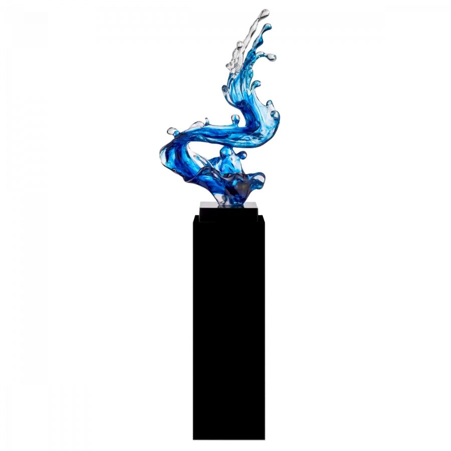 Ocean Blue Cortes Bay Wave Floor Sculpture with Black Stand, 57" Tall - Home Decor