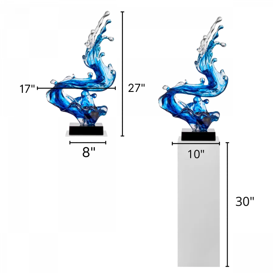 Ocean Blue Cortes Bay Wave Floor Sculpture with Black Stand, 57" Tall - Home Decor