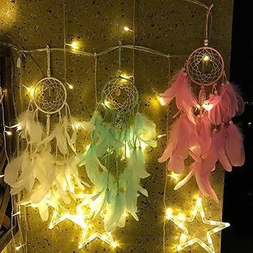 Party Propz Dream Catchers Handmade Feather Crafts Dreamcatchers with Lights for Home,Rooms, Bedroom Wall Hanging Decoration,Wedding Craft Hangings Decor,Decorative Items Girls,Baby,Kids,Women Gifts