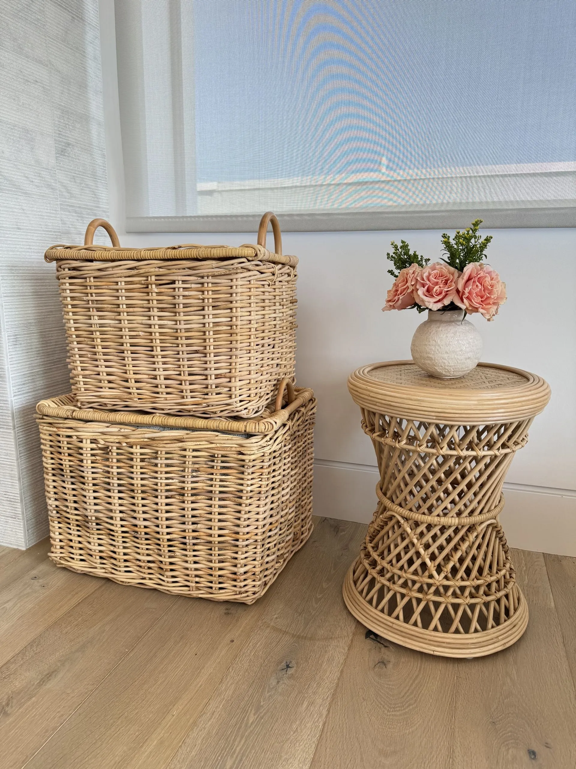 Rattan Core Rectangular Storage Basket with Lid, Natural