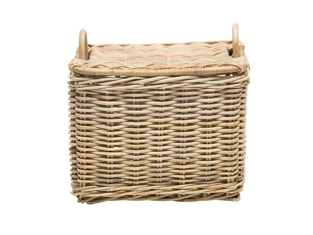 Rattan Core Rectangular Storage Basket with Lid, Natural