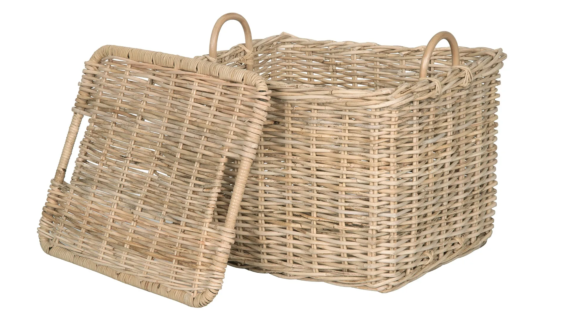 Rattan Core Rectangular Storage Basket with Lid, Natural