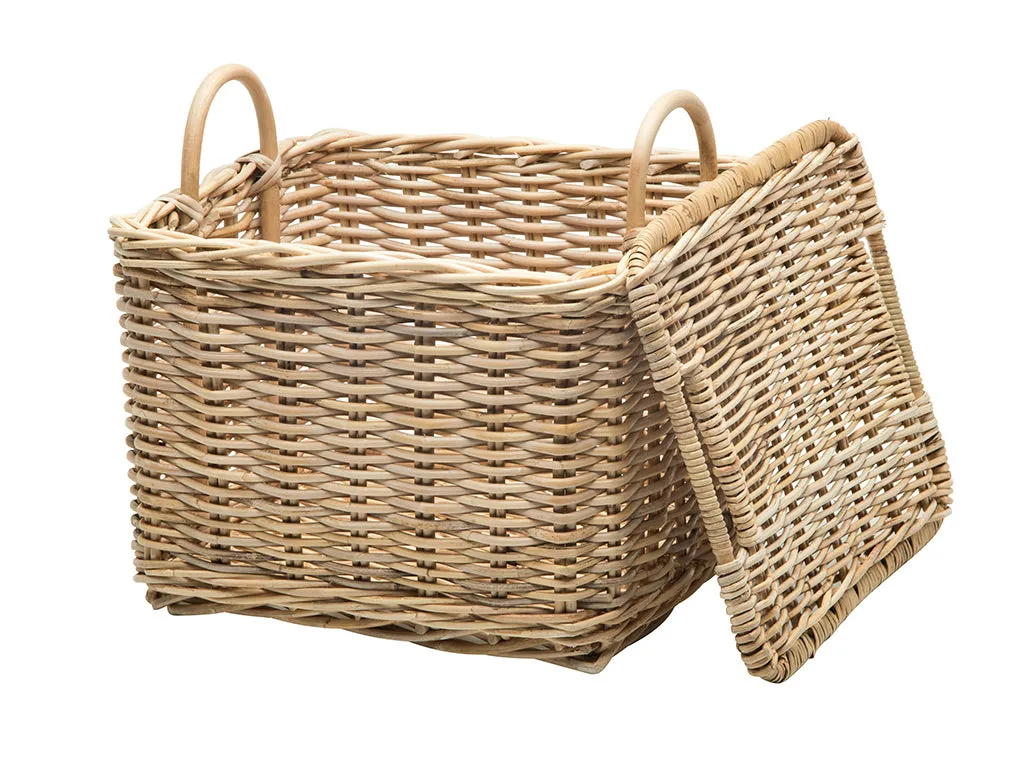 Rattan Core Rectangular Storage Basket with Lid, Natural