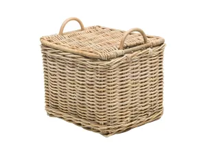 Rattan Core Rectangular Storage Basket with Lid, Natural