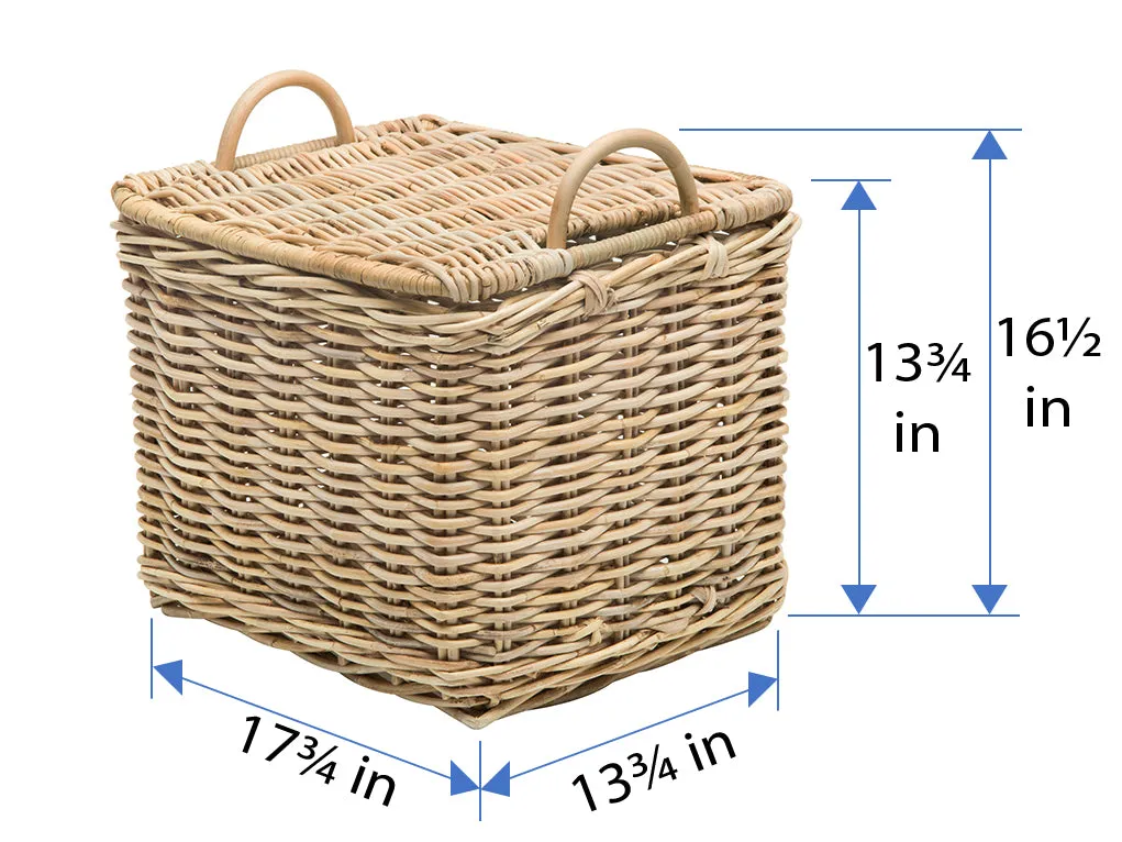 Rattan Core Rectangular Storage Basket with Lid, Natural