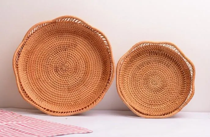 Rattan Storage Basket, Fruit Basket, Woven Round Storage Basket, Kitchen Storage Baskets, Storage Basket for Dining Room