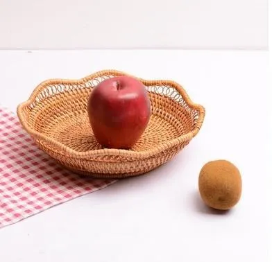 Rattan Storage Basket, Fruit Basket, Woven Round Storage Basket, Kitchen Storage Baskets, Storage Basket for Dining Room