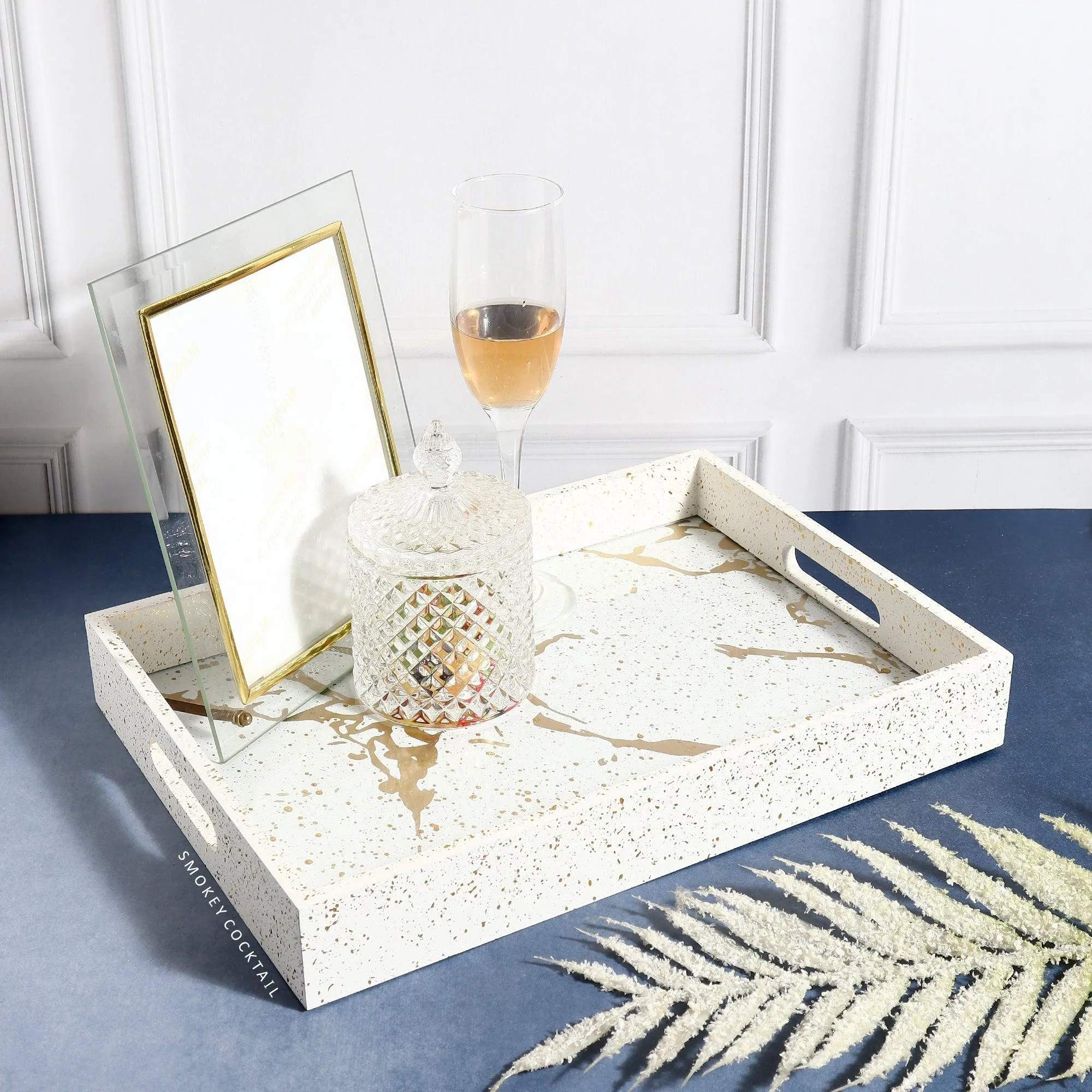 Rectangular Marble Look Luxury Serving Tray