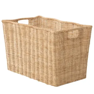 Rectangular Scalloped Wicker Decorative Storage Basket, Natural