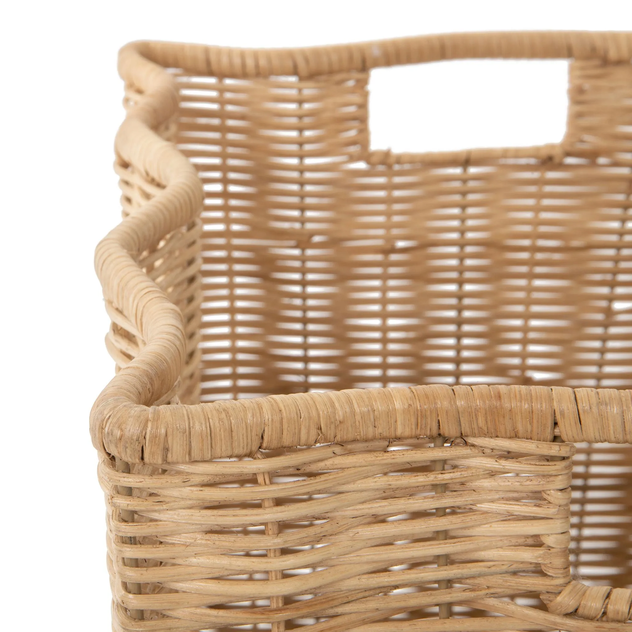 Rectangular Scalloped Wicker Decorative Storage Basket, Natural