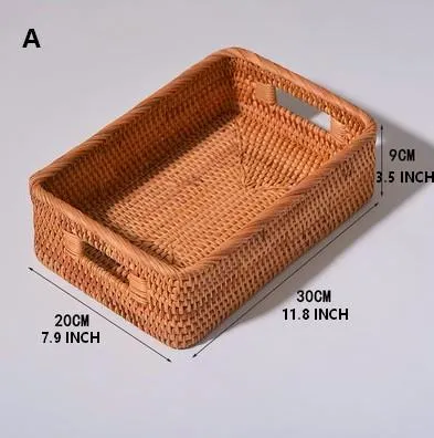 Rectangular Storage Baskets for Pantry, Rattan Storage Basket for Shelves, Storage Baskets for Kitchen, Woven Storage Baskets