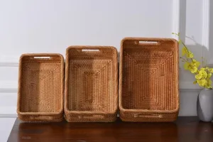 Rectangular Storage Baskets for Pantry, Rattan Storage Basket for Shelves, Storage Baskets for Kitchen, Woven Storage Baskets